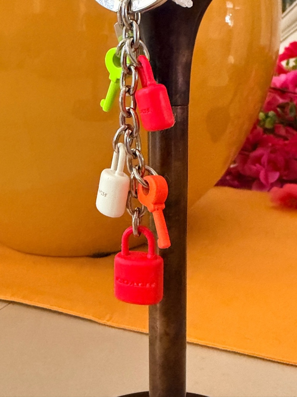 Coach Multicolor Neon Padlock & Key Charm Keyring
